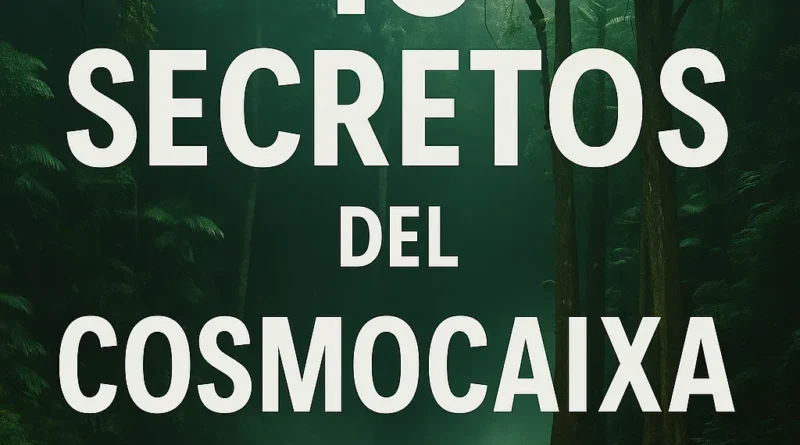 Thumbnail con diseño gráfico moderno que destaca el título “10 secretos del CosmoCaixa” sobre una imagen del Bosc Inundat, con atmósfera misteriosa y colores verdes y azulados.